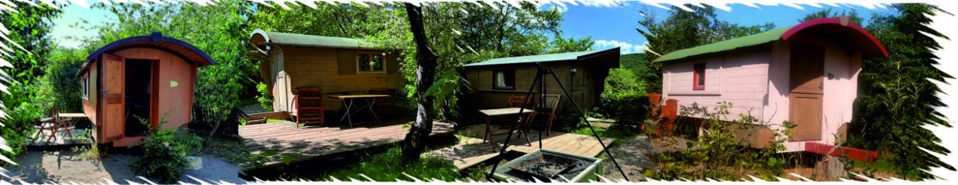 Verschiedene, gemütliche Schäferwagen im Grünen.